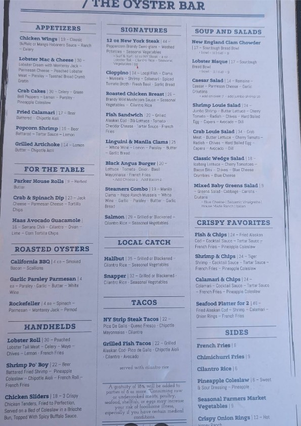 Moby Dick Restaurant Menu Fresh Seafood & Ocean Views in